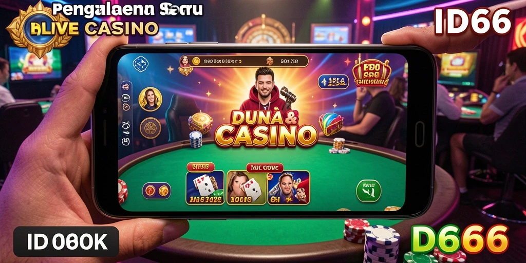 Screenshot gameplay ID66 menampilkan dealer profesional dan suasana kasino yang nyata.