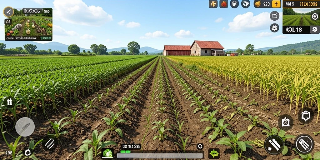 Tampilan gameplay OLX128 yang menampilkan aktivitas pertanian yang seru.