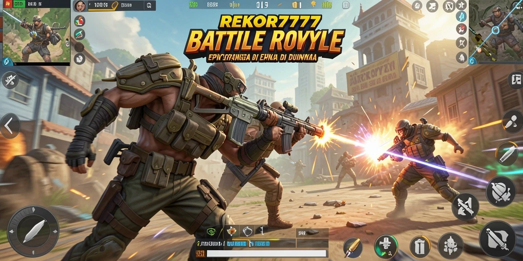 Screenshot gameplay REKOR777 menampilkan pertarungan seru dalam Battle Royale.