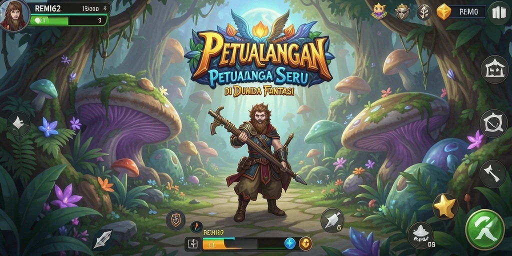 Screenshot REMI62 menampilkan petualangan seru di dunia fantasi yang penuh warna.